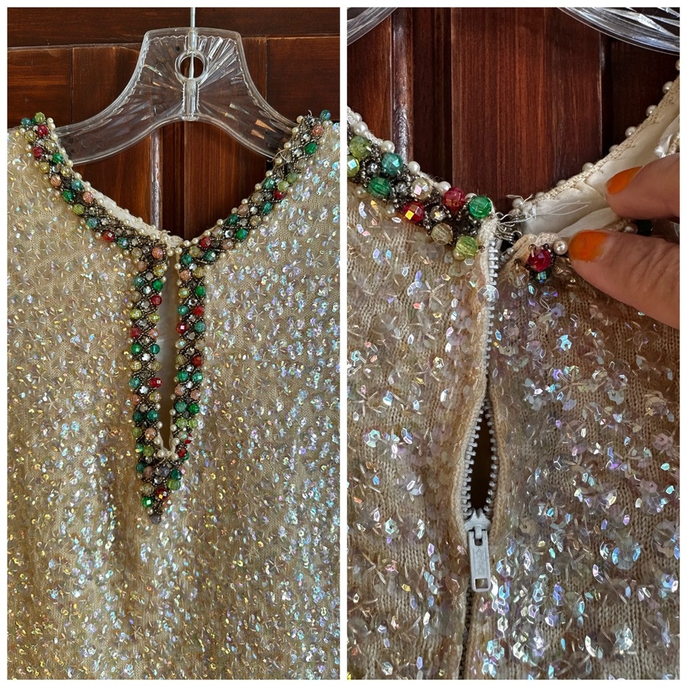 VINTAGE SEQUINED BEADED-TRIMMED SLEEVELESS TOP - Picture 3 of 8